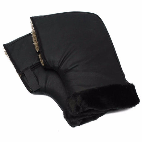 Deluxe Hand Mittens (Warmers/Gloves) for Scooters, ATVs, & Bikes, showing a pair of black handlebar gloves with zippers and fur lining.