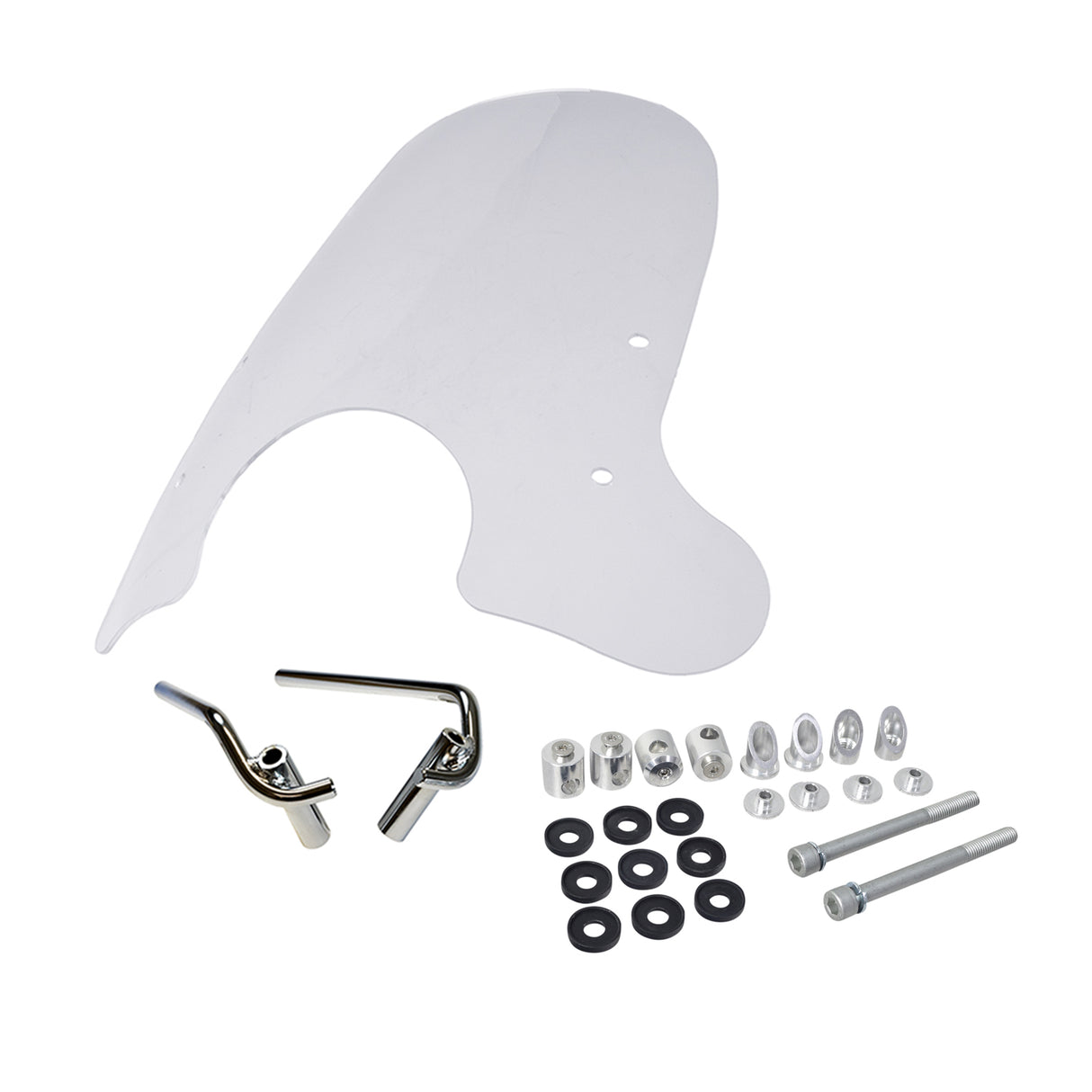 Windshield for Vespa GT and LX Scooters by Prima, featuring a clear acrylic design with included screws and bolts, ideal for classic scooter enthusiasts seeking style and protection from bugs.