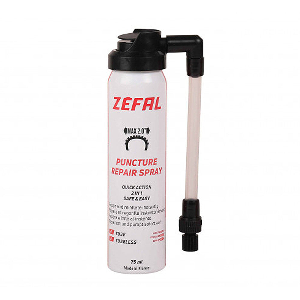 Zefal Z-SEALANT - 3.3 oz Bottle, featuring a white cylindrical design with a black handle and red text, ideal for preventing tire punctures and effective for both tubeless and standard tires.