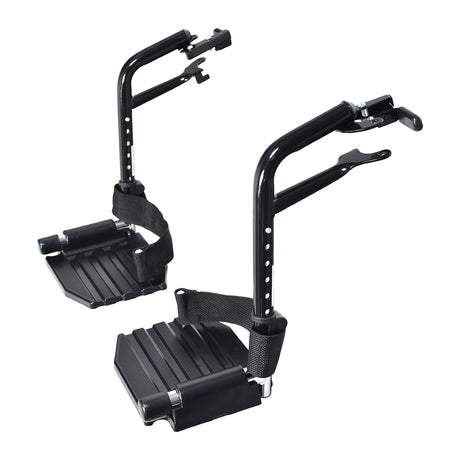 Hemi Footrests with Composite Footplates & Heel Loops for Invacare Insignia, Tracer EX2, and Tracer SX5 Wheelchairs (Set of 2) (Blemished) showing durable black metal foot pedals with heel loops.