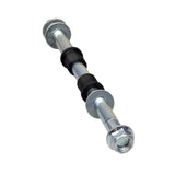 Front Axle Bolt, Spacers, and Lock Nut for Razor MX500, MX650, & SX500 McGrath Dirt Rocket; features a metal rod with black rubber rings, essential for dirt bike maintenance.