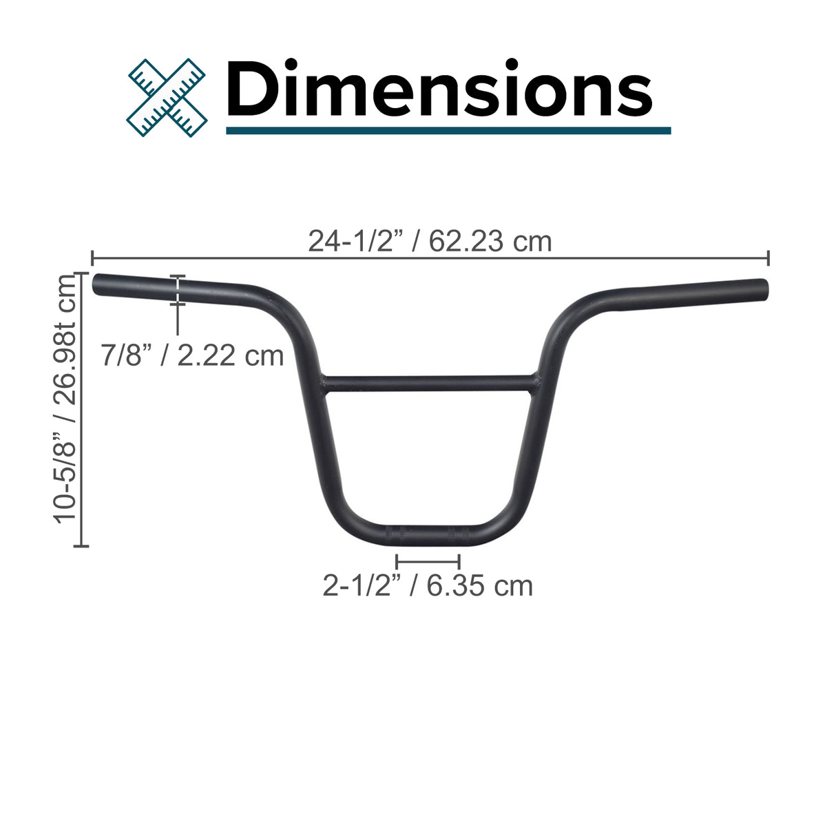 Handlebar for Monster Moto / Mega Moto Classic 80cc (MM-B80), Classic 105cc (MM-B105), & Classic 1000w (MM-E1000) Mini Bikes, featuring black handlebars with measurement markers and a black and white logo.