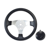 Steering Wheel for the Kandi KD-49FM5/49FM5E & KD-110GKG-2 Go-Karts, featuring a sleek design with a central black circular hub and a sturdy handle.