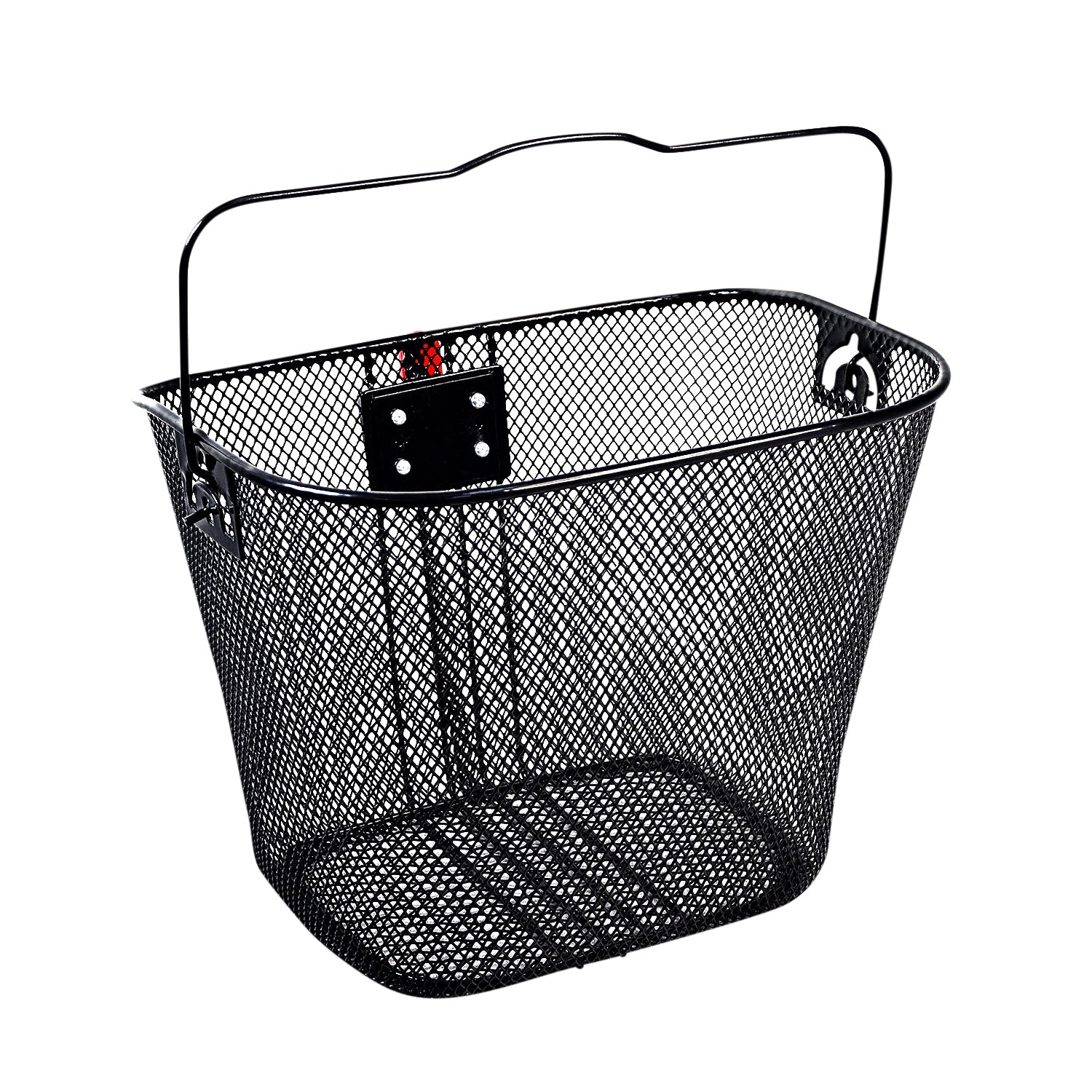 Premium Universal Wire Basket with Quick-Release Mounting Hardware for Bicycles & Scooters, featuring a sturdy steel mesh design with a convenient handle for easy carrying and quick attachment to bike or scooter.