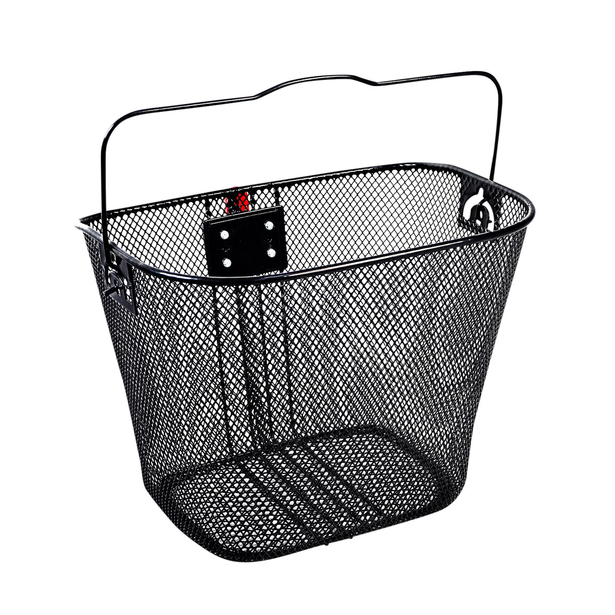 Premium Universal Wire Basket for Bicycles & Scooters (Missing Hardware) – a sturdy steel mesh basket with a handle, designed for easy attachment and removal using a quick-release clamp.