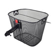 Premium Universal Wire Basket for Bicycles & Scooters (Missing Hardware) with a quick-release clamp, steel mesh construction, and a loop handle for easy carrying and removal.