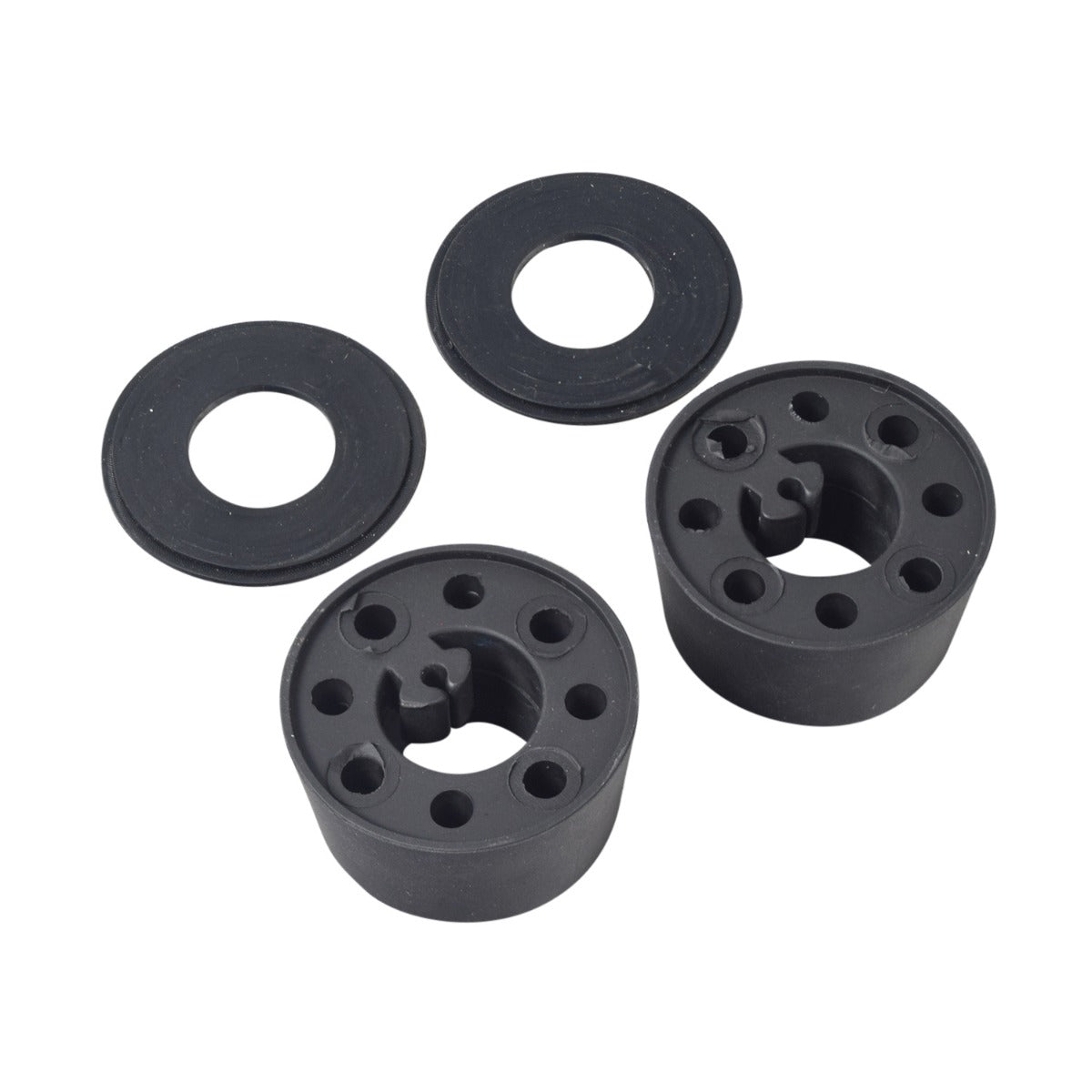 Handlebar Rubber Bumper Set for GOTRAX GXL V2 & XR Elite Electric Scooters, featuring two black rubber bumpers and two rubber washers with holes, displayed in a group.