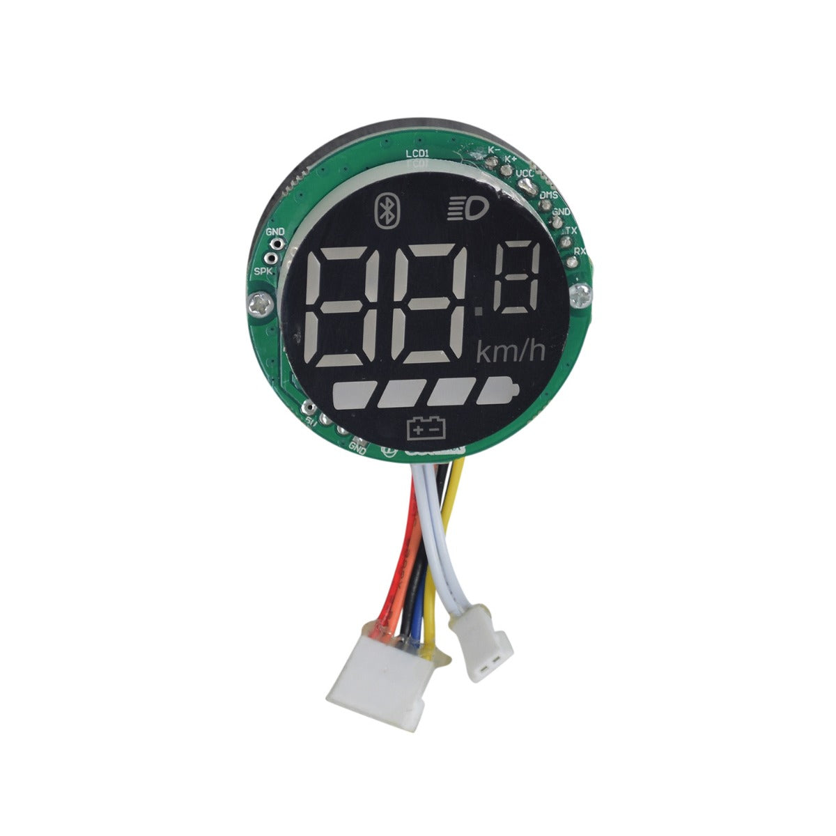 Bluetooth Board & Harness for GOTRAX GXL V2, XR Elite, & XR Ultra Electric Scooters, featuring a circular device with a digital display and several colored wires for speedometer and battery indicators.