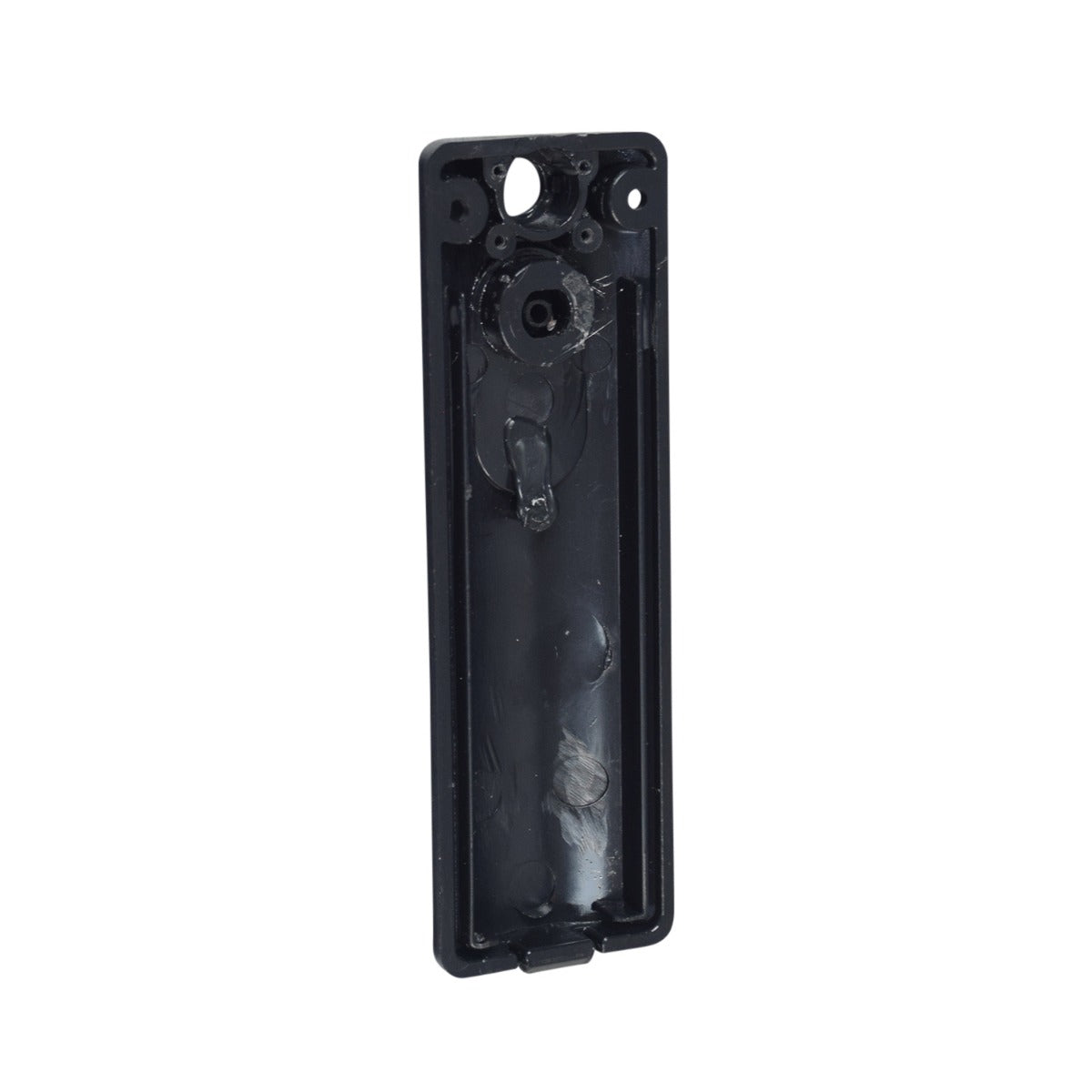 Plastic Charger Port Cover for the GOTRAX GXL V2 Electric Scooter, showing a black rectangular plastic panel with holes and a small silicone rubber plug designed to protect the battery charger port.