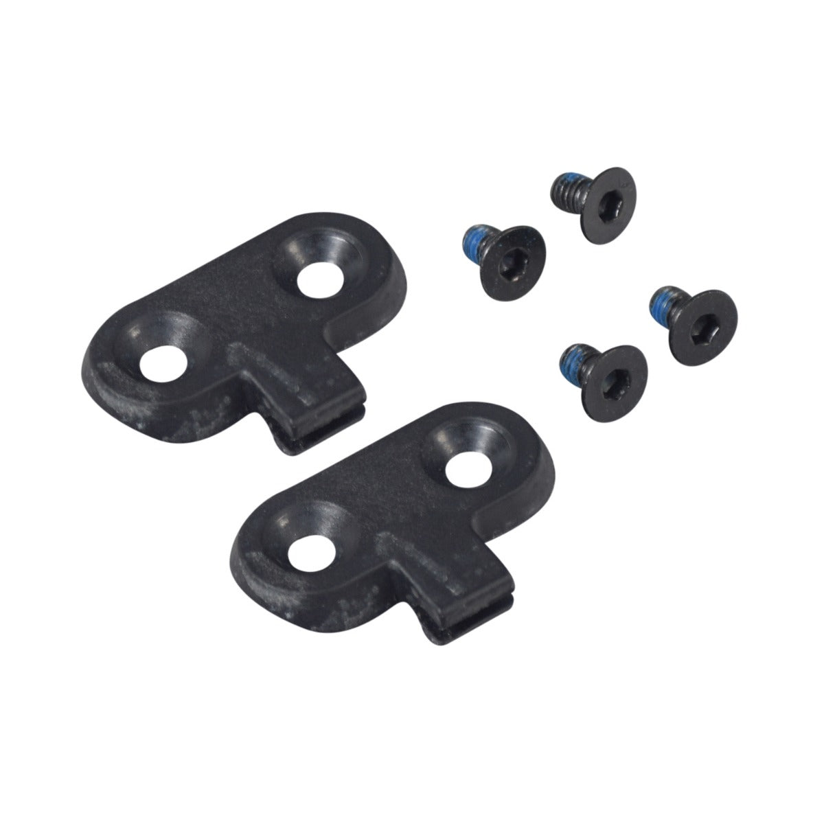 Stem Mounting Bracket Set for GOTRAX GXL V2 & XR Elite Electric Scooters: black plastic brackets with mounting holes and blue screws, including a cable-mount appendage for secure attachment to the scooter's stem.