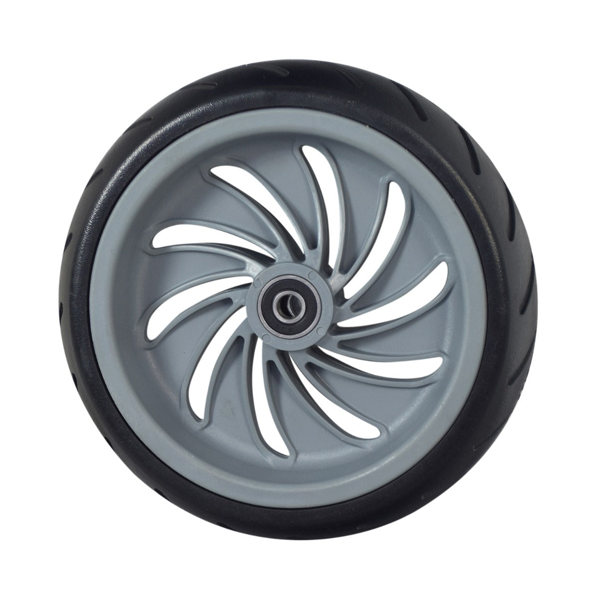 Front Wheel Assembly for the GOTRAX GKS Electric Scooter featuring a black 6 flat-free rubber tire mounted on a 10-spoke rim, with two pre-installed 608RS bearings.