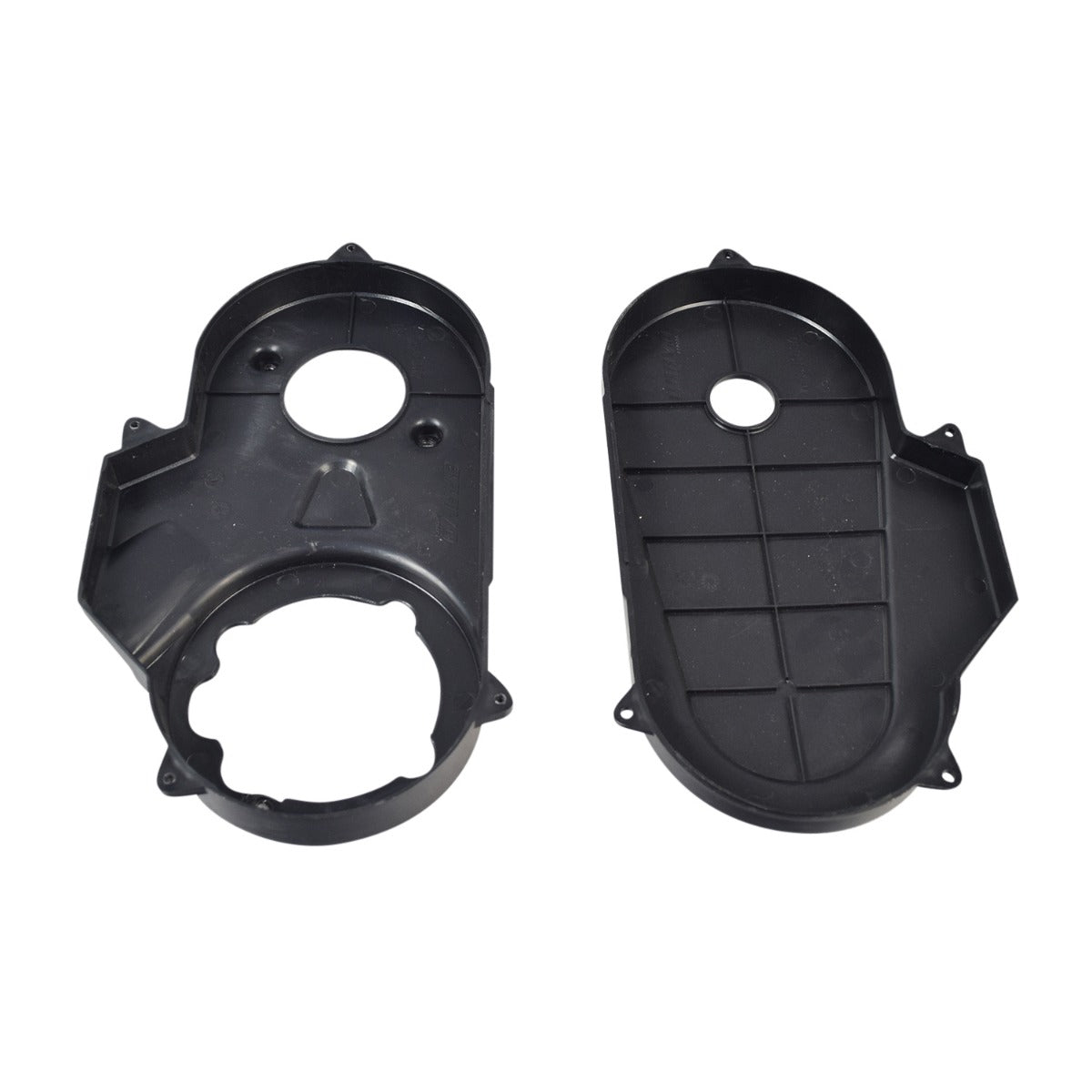 Battery Shroud Cover for the Pulse ATV Quad Ride-On, a black plastic 2-piece cover with holes, designed to resemble an engine cover and protect the battery pack and harness assembly.