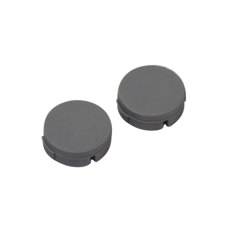 Rubber Fold Axle Bolt Covers for the Ninebot Zing E10, shown as a pair of grey round rubber plugs designed to seal the holes in the scooter's Front Deck Bumper.