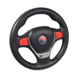 Steering Wheel for Children's Electric Toy Cars featuring a black design with red accents, a close-up of a central logo, and a red button. Suitable for various ride-on toy brands and models.