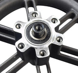 Rear Wheel Assembly for the Hiboy® S2 Electric Scooter featuring an 8.5x2.0 solid tire on a dark gray, 6-spoke rim, highlighting the hub with five mounting holes and pre-installed wheel bearings.