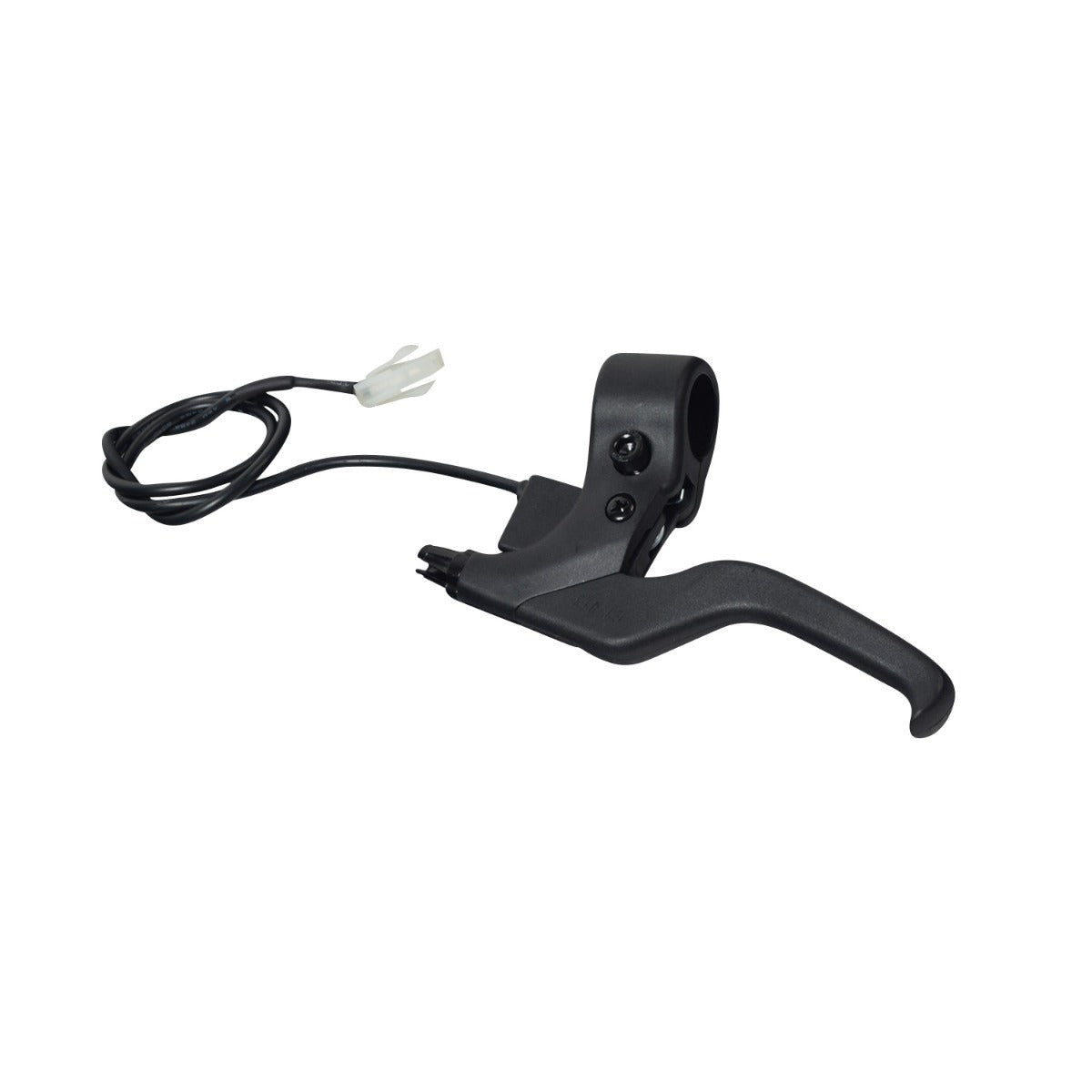 Brake Lever with Wire for the Razor Power Core E90 Sprint Electric Scooter, featuring a black handle, 2-wire harness, 2-pin connector, and built-in return spring, with visible adjustment screw and cable.