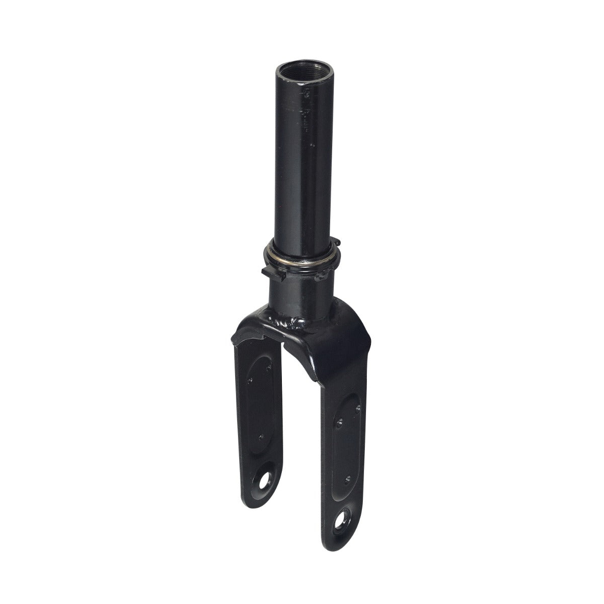 Front Fork for the Megawheels S10 Electric Scooter: a black metal fork with a long cylindrical tube, essential for holding the front wheel and axle, ensuring a smooth and safe ride.