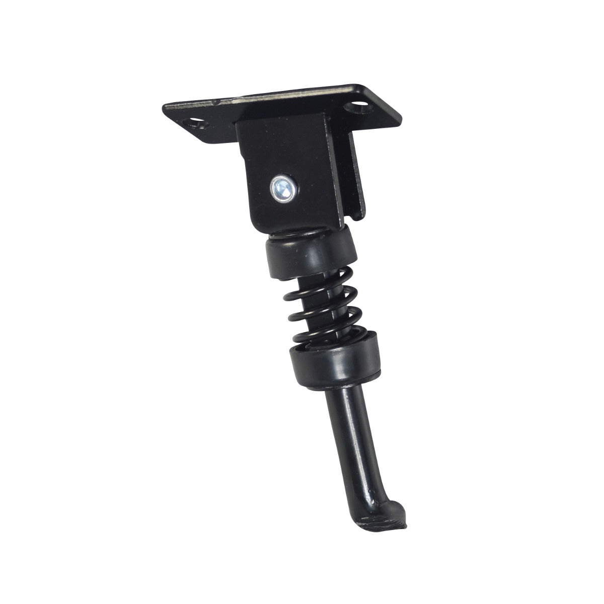 Kickstand for the Megawheels S10 Electric Scooter: a black metal stand with a spring, designed to keep the scooter upright on various surfaces, easily snapping in and out of position.