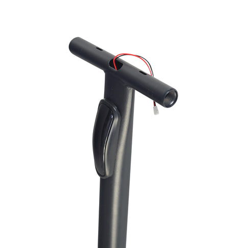 Folding Stem Assembly with Headlight for the Megawheels S10 Electric Scooter, featuring a sturdy black pole with an attached red wire, designed for durability and ease of carrying when folded.