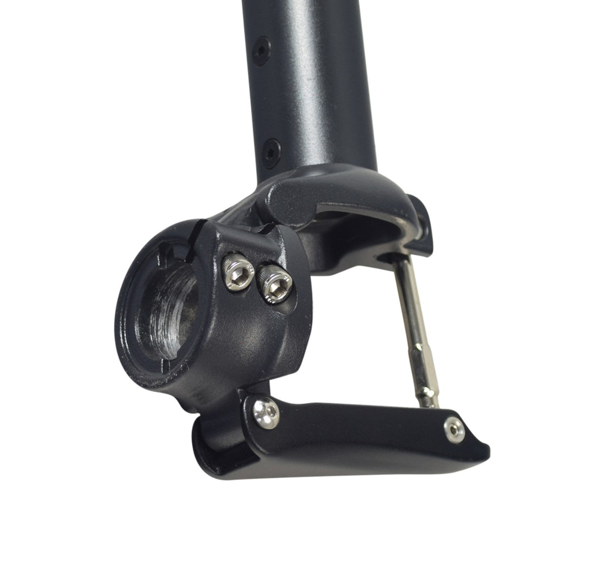 Folding Stem Assembly with Headlight for the Megawheels S10 Electric Scooter, featuring a robust black metal bar with visible screws, designed for folding and carrying, ensuring durability and functionality for urban commuting.