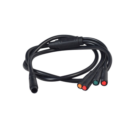 Wiring Harness for the ANCHEER 26 350W Electric Mountain Bike featuring a black cable with four color-coded connectors for brakes, speedometer, and throttle. Ideal for efficient e-bike maintenance and replacement.