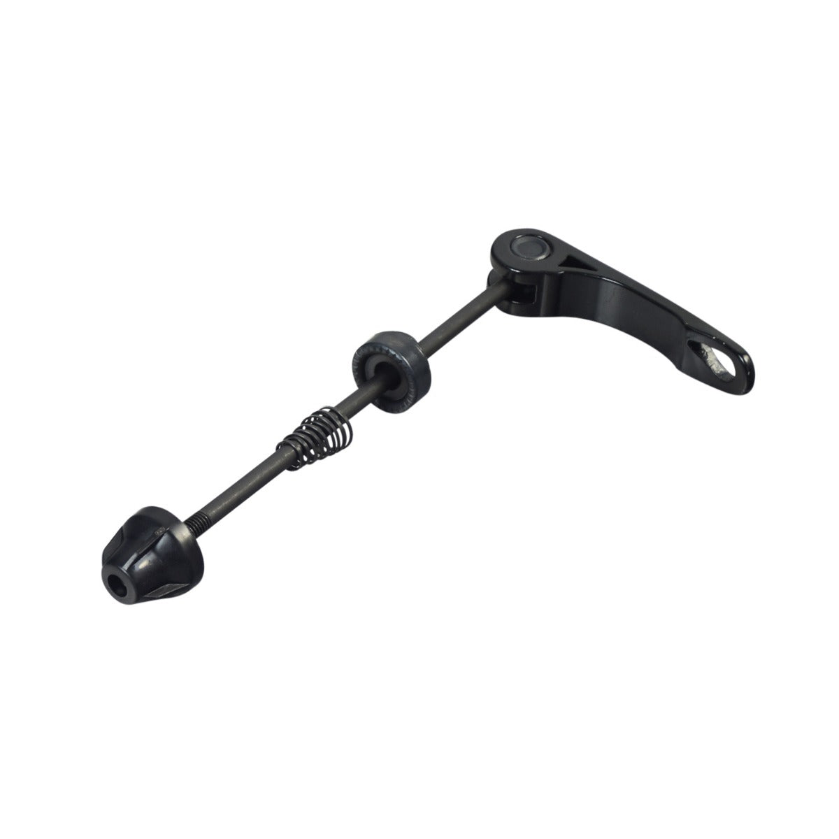 Quick Release Front Skewer for the ANCHEER 26 350W Electric Mountain Bike, featuring a black metal rod with a spring and screw mechanism, essential for securing the front wheel assembly.