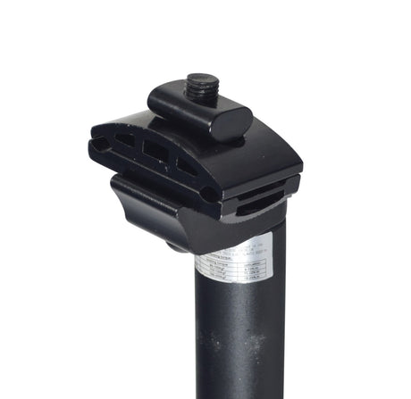 Seat Post with Clamp for the ANCHEER 26 350W Electric Mountain Bike, featuring a matte black, cylindrical design, complete with a bolt and screw for secure attachment.