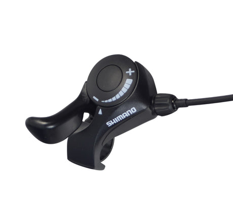 3-Speed Left Shift Lever for the ANCHEER 26 350W Electric Mountain Bike, featuring a Shimano shifter with visible logo and a long shift cable.