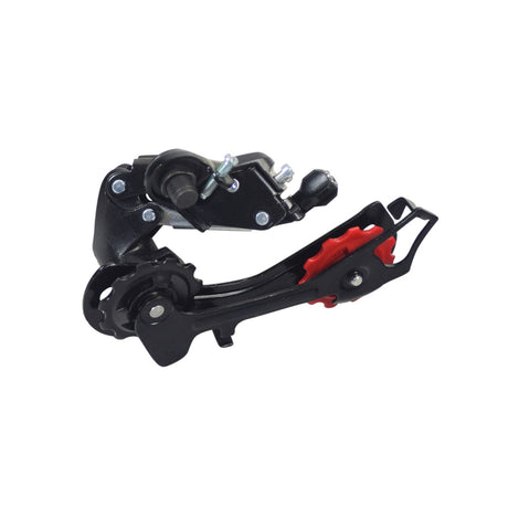 6-speed Medium Cage Rear Derailleur for the ANCHEER 26 350W Electric Mountain Bike, showing a close-up of the mechanism and screws, highlighting its sturdy construction and adjustability for precise speed changes.