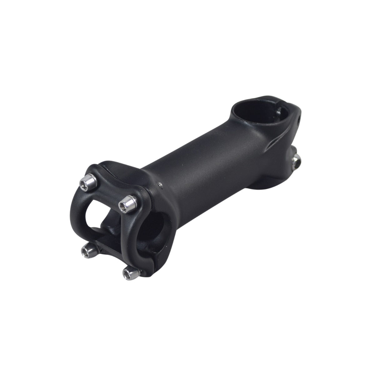 Handlebar to Fork Clamp for the ANCHEER 26 350W Electric Mountain Bike, featuring a black satin-finished alloy stem with visible silver screws and a close-up of a screwdriver.