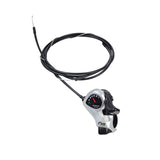 7 Speed Right Thumb Gear Shift Lever for Bicycles by Shimano, featuring a close-up of the integrated speedometer and attached 76 shift cable. Suitable for various bike brands like Swagtron and HeyBike.