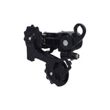 7-speed Medium Cage Rear Derailleur for the Swagtron EB6 Bandit Fat Tire Electric Bike, showing a close-up of its black metal gears and wheels, illustrating its sturdy, high-quality construction.