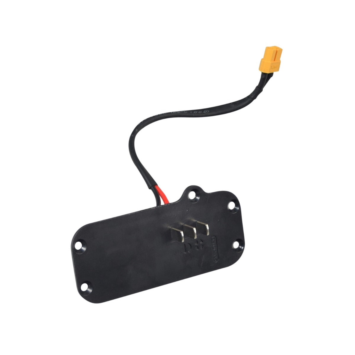 Battery Wiring Harness with Mounting Plate for GOTRAX EBE1 Folding Super Sport Bike 16, featuring a black rectangular device with yellow and red wires, and a yellow connector.