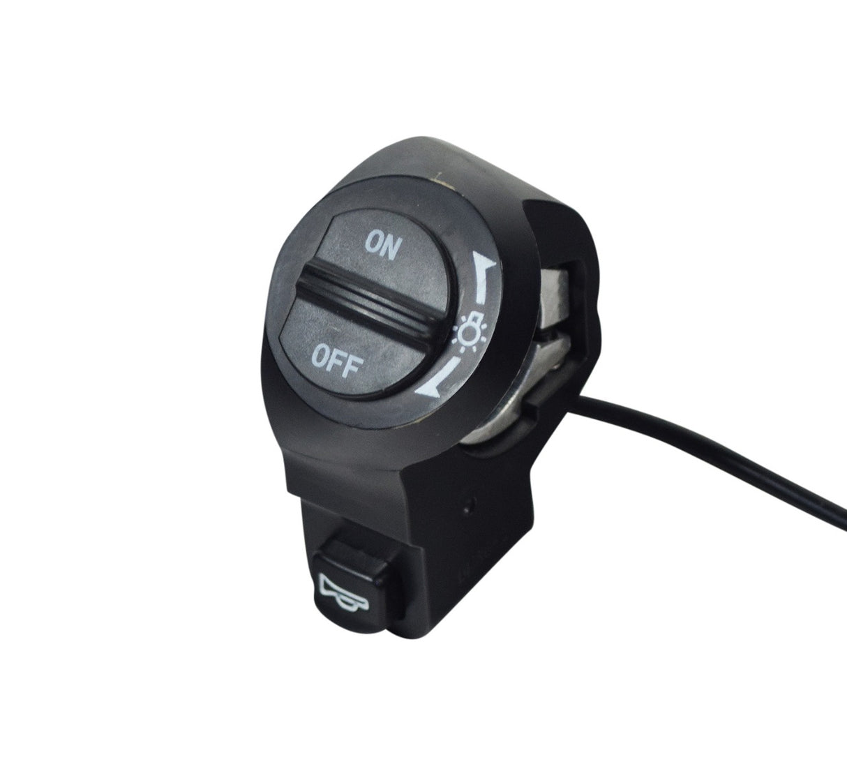 Dual Function Handlebar Switch for the GOTRAX EBE1 Folding Super Sport Bike 16 with a 57 3-wire harness, featuring a black switch with white text for headlight and horn control.