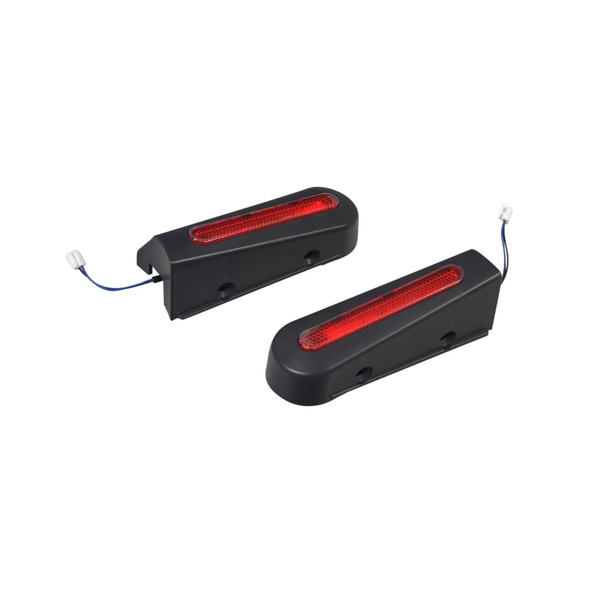 Rear Deck Light Assembly for the Ninebot ES2 Electric Scooter, featuring two black rectangular units with red lights and reflectors, including necessary wiring harnesses for installation.