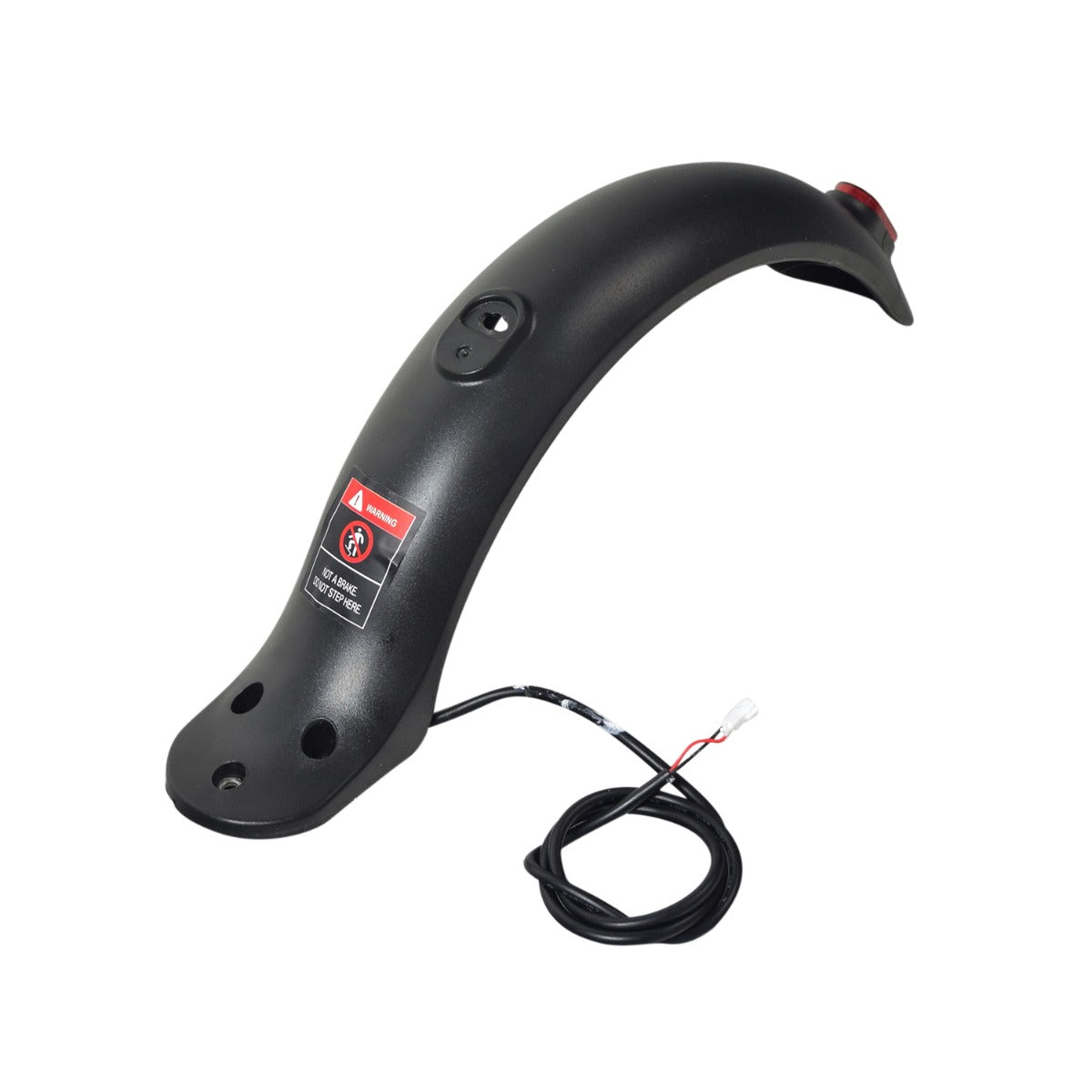 Rear Fender Assembly for the Swagtron Swagger 5 Elite Folding Electric Scooter, featuring a strong black plastic build, attached wire harness, and integrated rear red taillight.