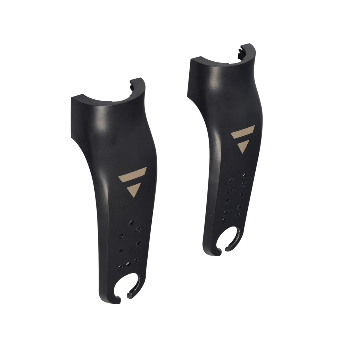 Plastic Fork Cover for the Swagtron Swagger 5 Elite Folding Electric Scooter, shown as a pair of black plastic guards designed to mount on either side of the front wheel fork.