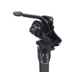 Suspension Seat Post with Lever for the HeyBike Ranger Electric Bicycle, featuring a built-in shock with a black rubber boot, matte black metal tube, and glossy black seat bracket and lever.