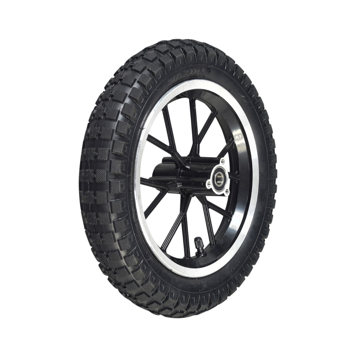 Front or Rear Wheel Assembly for the Fit Right FRP DB001 50cc Dirt Bike featuring a 12-1/2x2.75 pneumatic tire, black enamel rim, and silver spokes with pre-installed 6001 2RS bearings.