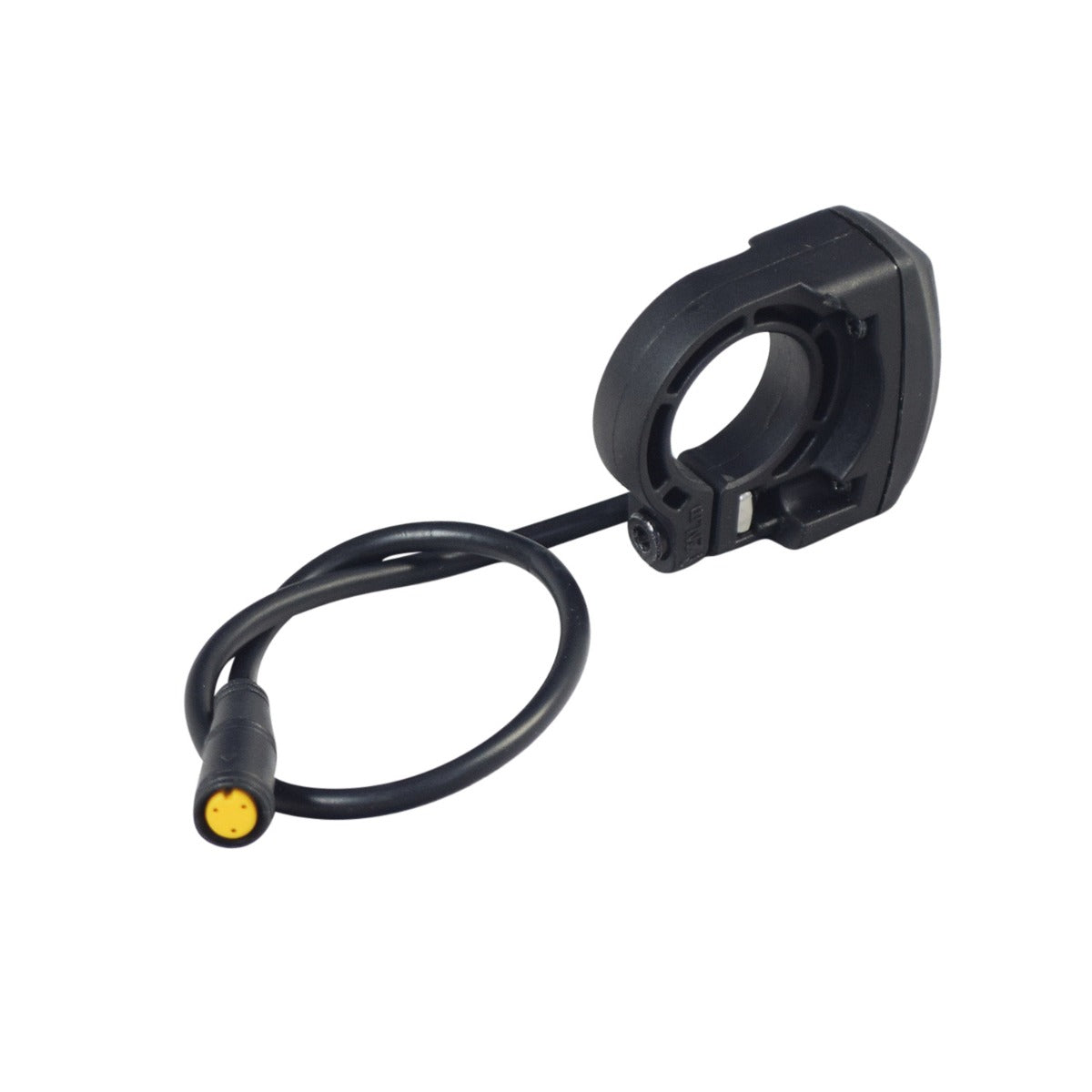 Dual Function Switch for Electric Bicycles featuring two buttons and a round 3-hole connector on a black cable, designed to fit standard 7/8 handlebars.