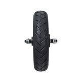 Front Wheel Assembly for GOTRAX Apex & Apex XL Electric Scooters featuring an 8.5x2 tire with a distinct tread pattern, mounted on a 5-spoke black plastic rim with pre-installed bearings.