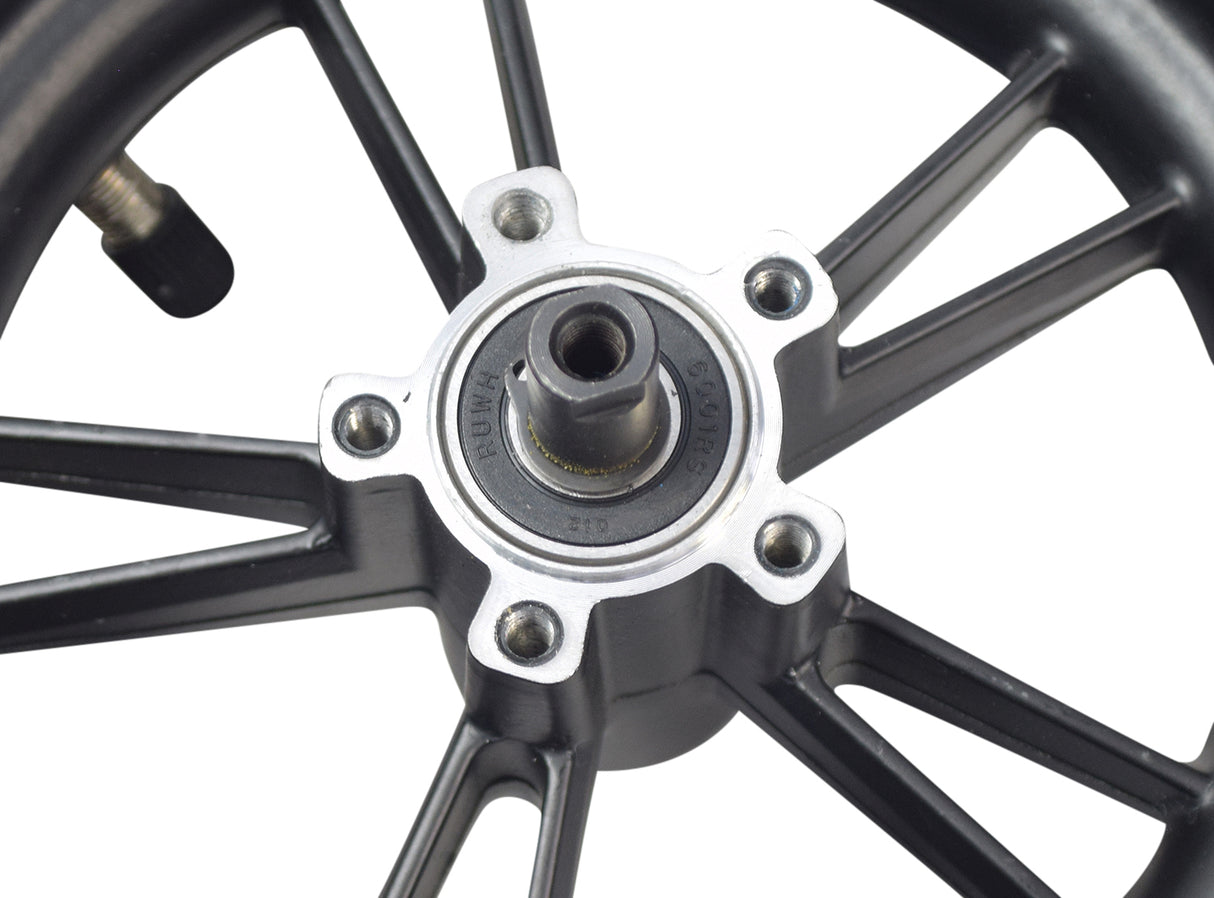 Close-up of the Rear Wheel Assembly for the GOTRAX XR Elite Electric Scooter, showcasing a fully assembled wheel with a 50/75-6.1 pneumatic tire and 6001RS bearings.