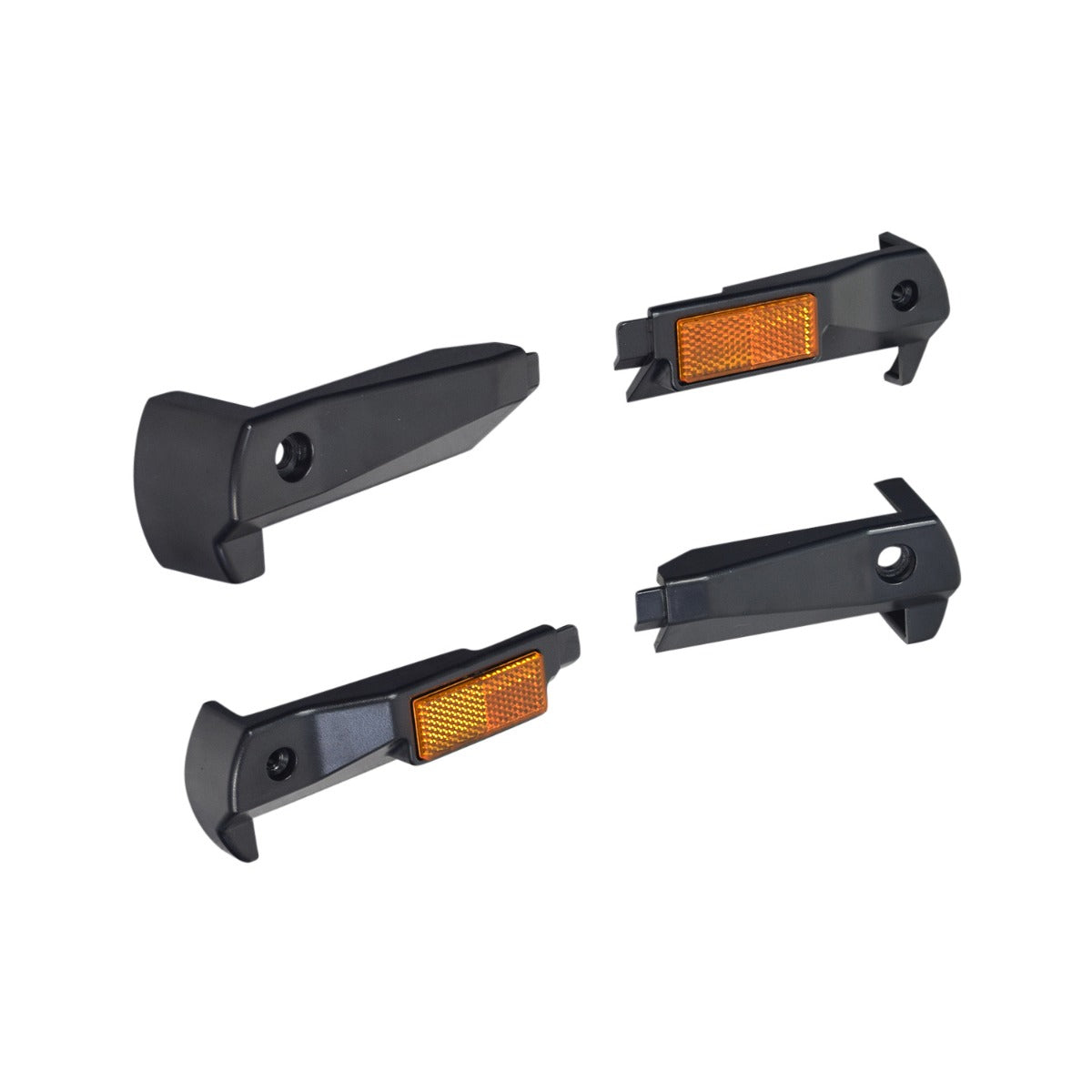 Deck Bumper Kit for the GOTRAX XR Elite Electric Scooter featuring four matte black plastic bumpers with pre-installed orange reflectors and pre-drilled mounting holes for easy installation.