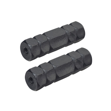 Footrest Pegs for the Jetson® LX10 Folding Electric Bicycle, showing a close-up of two black cylindrical pegs designed for mounting on bike axles, enhancing trick and spin performance.