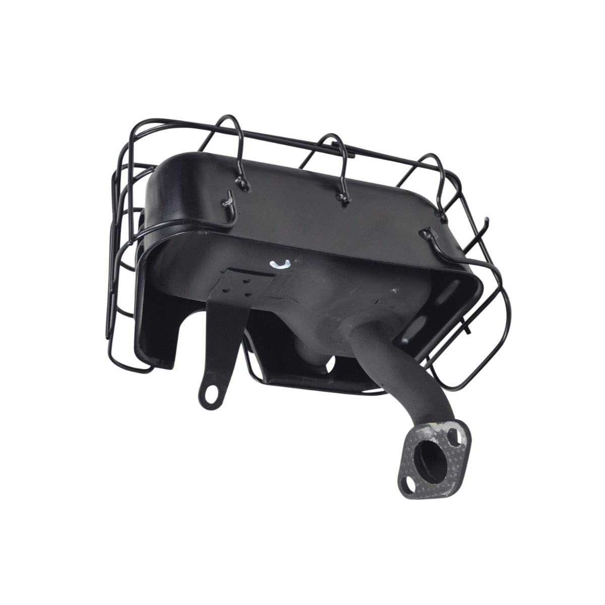 Muffler Assembly with Protective Cage for the Massimo MM-MB100 Mini Bike, showcasing a high-quality welded metal muffler encased in a durable steel cage.