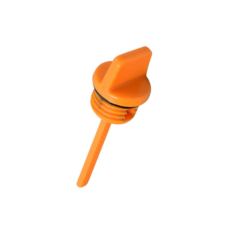 Oil Dipstick for the Massimo MM-MB100 Mini Bike, featuring an orange plastic body with a black handle and high/low level marks, designed to seal and protect the engine's oil tube.