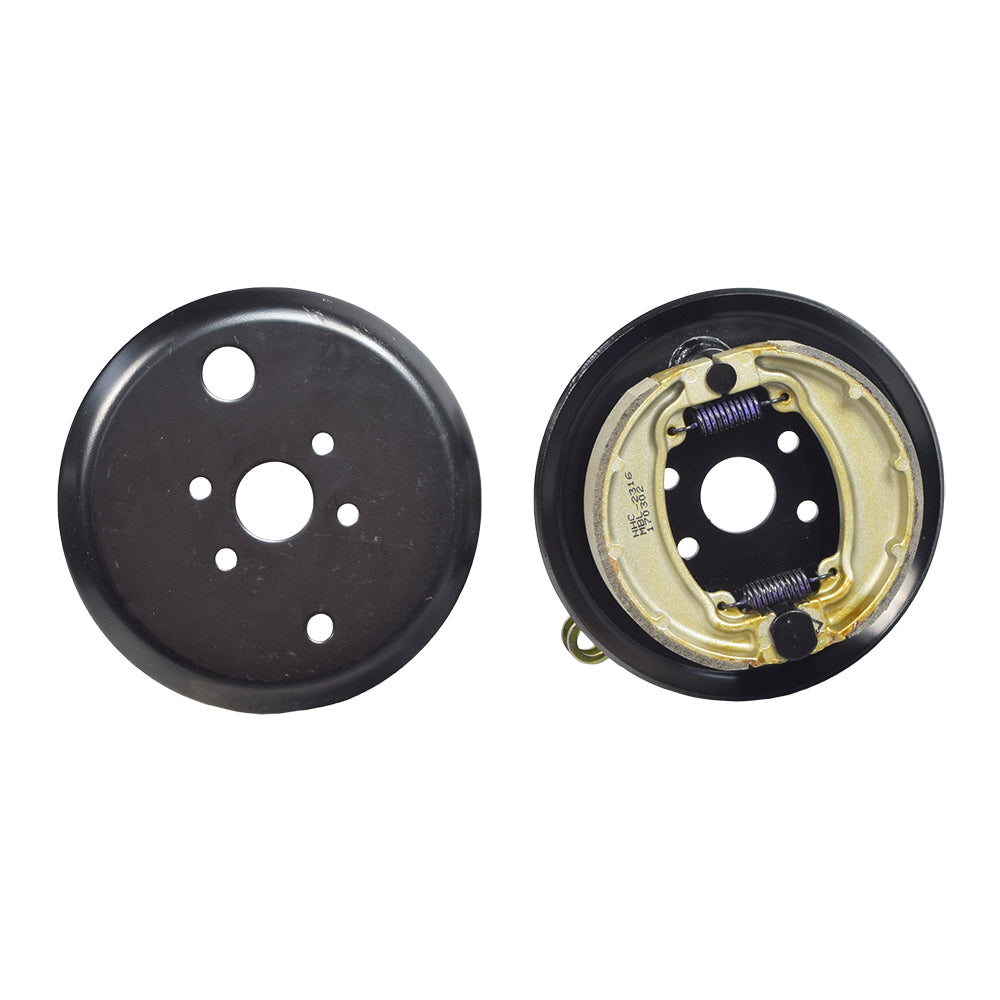 Manual Emergency Brake Assembly for the EV Rider SportRider featuring a close-up view of a circular metal disc with multiple holes, indicative of the brake lever and associated hardware components.