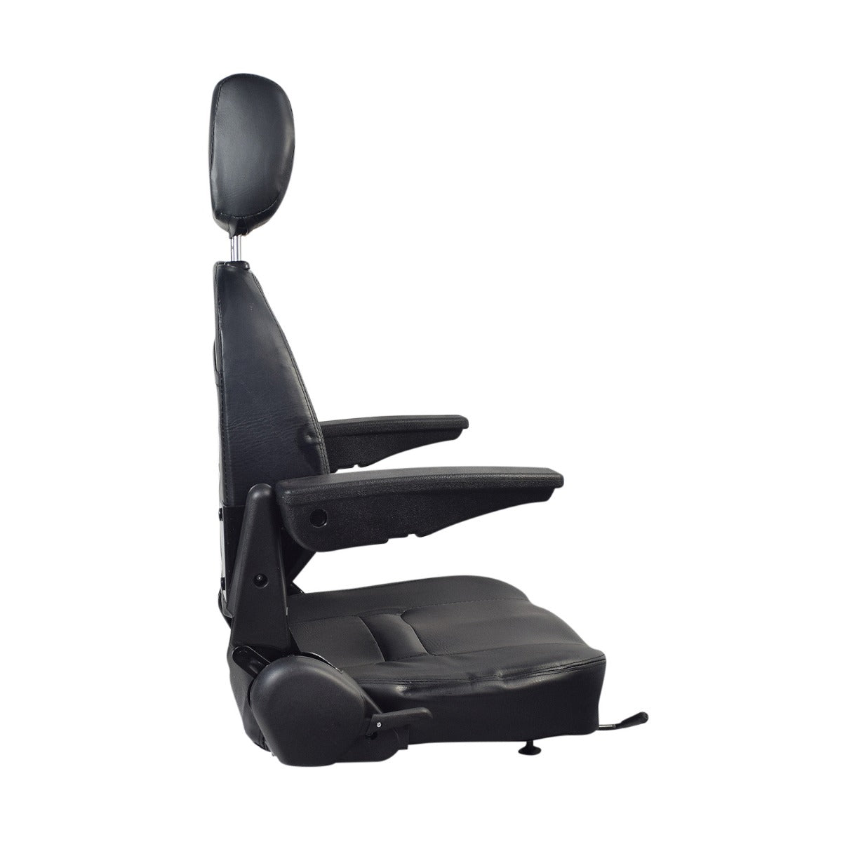 Seat Assembly with Headrest & Armrests for eWheels EW-36, EW-36 Elite, & EW-46 Scooters, featuring an 18 wide black vinyl seat with armrests and headrest.