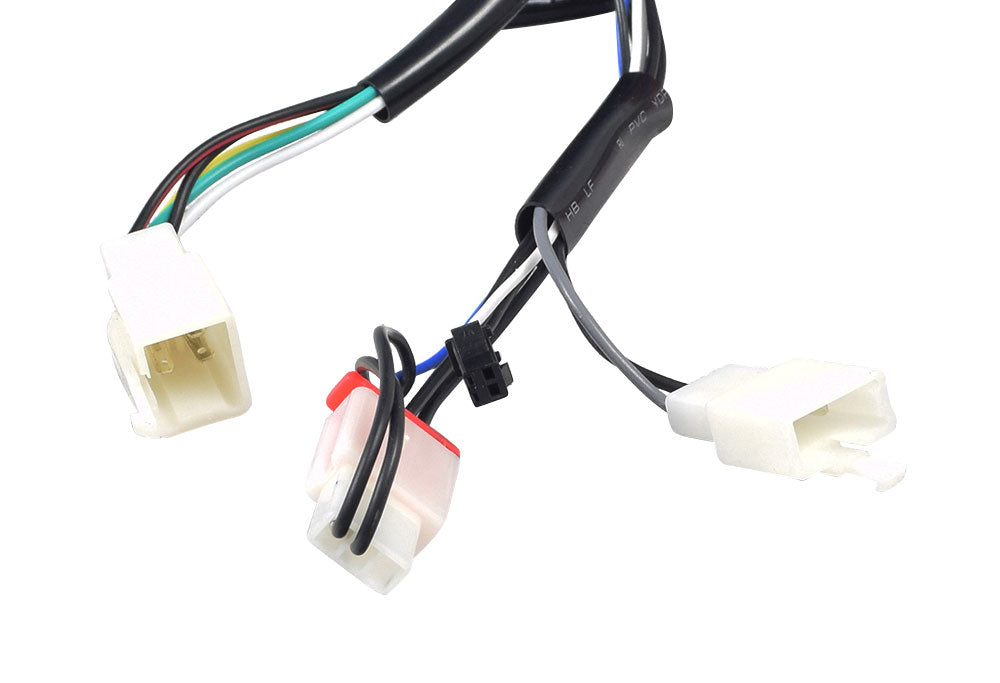 Close-up of the Controller for the eWheels EW-36 Scooter, showing multiple black wires and a white plug, essential for connecting and managing the scooter's electronics system.