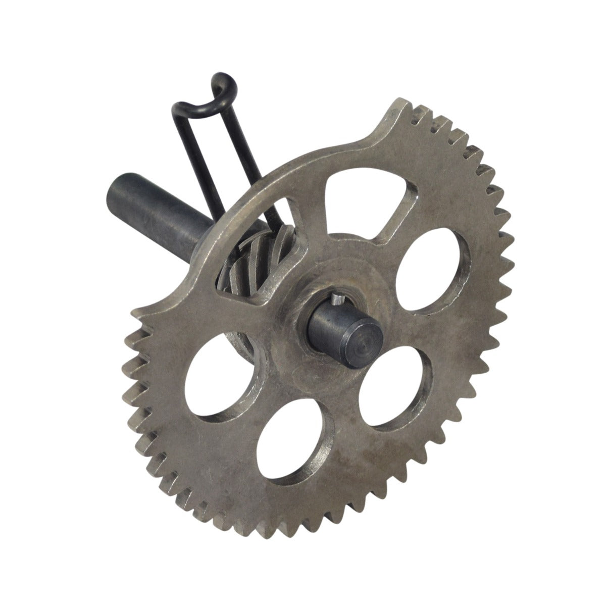 Rear Idler Cog Sprocket Complete for 125cc GY6 QMI152/157 and 150cc GY6 QMJ152/157 Engines, showing a metal gear with an attached rod and various components including the friction gear.